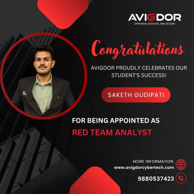 Saketh Gudipati - Appointed as Red Team Analyst - Avigdor CyberTech placement success story